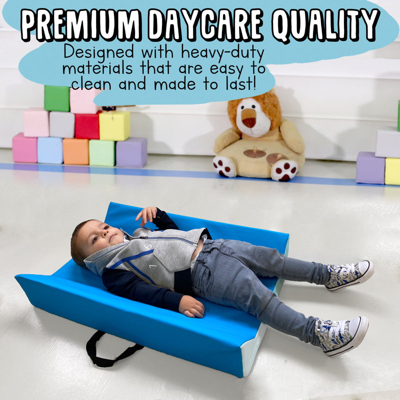 BriteTools Brite Tools Premium Contoured Changing Pad Waterproof Vegan Leather Easy Clean Baby Diaper Foam Changer With Secure Grip Non Slip Bottom Portable Handle Infants Toddlers Daycare Nursery Blu...